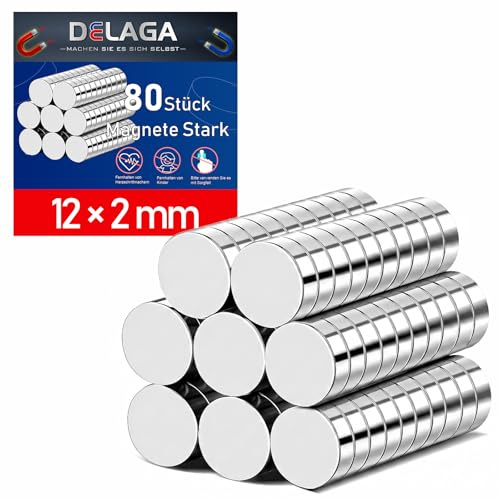 Lot de 80 aimants puissants, mini aimants 12 x 2 mm | Petits aimants ronds avec impression 3D pour tableau magnétique, réfrigérateur, tableau blanc, tableau d'affichage, bureau