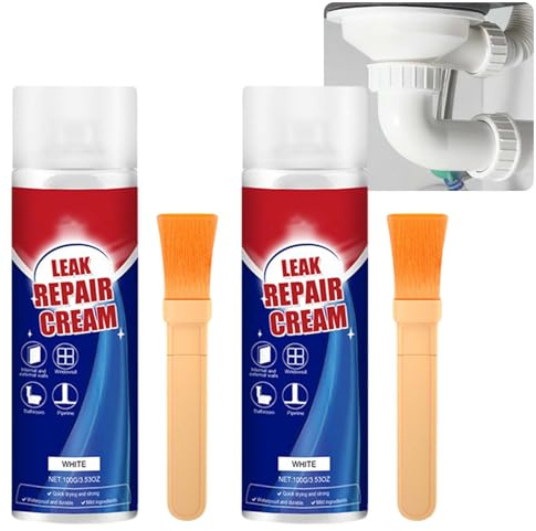 2 pezzi Leak Repair Cream, Leak Repair Waterproof Sealant Spray con spazzola, rivestimento multi-surface ad asciugatura rapida per tetto, piastrelle, bagno, doccia, interni ed esterni (bianco)