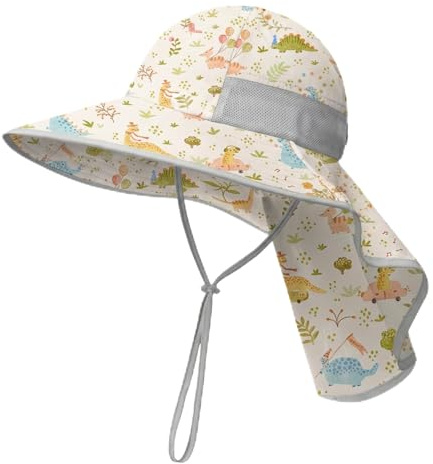 icolor Kids Sun Hat UPF50+ Sun Protection Bucket Hat Toddler Summer Beach Play Hats with Neck Flap for Girl Boy Ages 3~10 (Dino Park)
