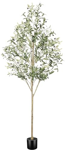 FEELEAD Olivos artificiales de 7 pies para interiores, olivo sintético de 7 pies de alto, árbol de olivo falso con ramas realistas y maceta estable, olivo artificial para interiores para decoración