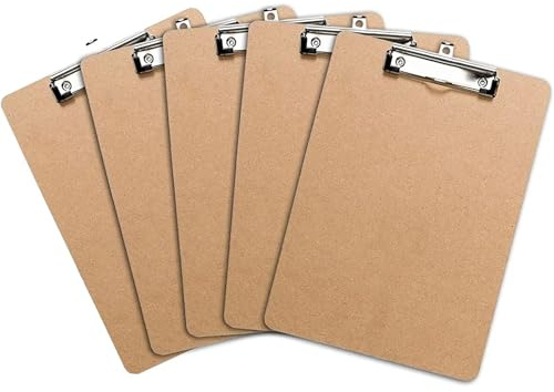 A4-kartongskjorta förpackning med 5 brevpressar i A5/A4-format med robusta lösa pappersklippor med låg profil i massivt massivt trä (A5 Clipboards)
