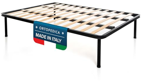 DOLCI SOGNI Rete Matrimoniale 140x200, Rete Ortopedica Matrimoniale Francese, Doppia Barra Centrale di Rinforzo + 4 Piedi Smontabili, Struttura Letto Matrimoniale 140x200, 100% Made in Italy