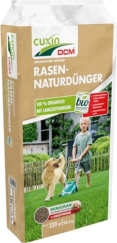 CUXIN DCM Rasen-Naturdünger - Langzeit Rasendünger - Mit MINIGRAN® TECHNOLOGY - unbedenklich für Haustiere - organischer NPK-Dünger - 10,5 KG für 230 qm