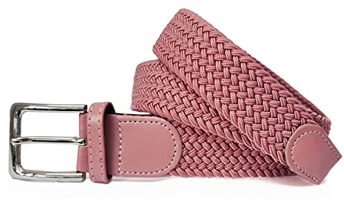 Gloop Unisex elastiskt tygbälte flätat stretchbälte stretchigt bälte för kvinnor och män bredd ca 3,5 cm, ROSA, 110 cm totalt längd