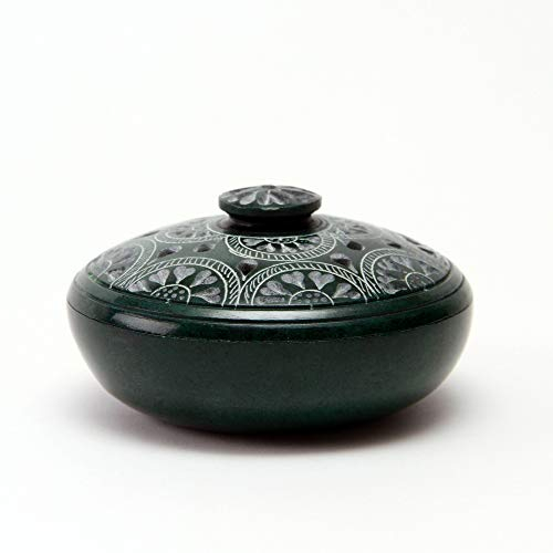 Bitto Räucherschale Rächerstäbchenhalter Hindi Softstone grün mit Deckel, H 5 cm, Ø 10 cm Deko Duft