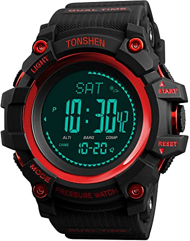 TONSHEN Herrenuhr Outdoor Sport Militär Digital Kompass Uhren Multifunktional Höhenmesser Thermometer Schrittzähler LED Double Zeit Plastik Armbanduhr