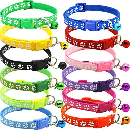 BETOY Pet Katzenhalsband mit Glöckchen,Halsband-Set für Katzen, reflektierendelastisches Katzenhalsband, personalisierbar Katzenmarken Mit Name und Telefonnummer, verstellbar 20–30 cm(12 pcs)