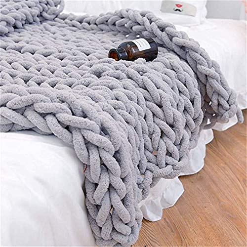 Nicole Knupfer Decke Grob Gestrickte Kuscheldecke Grobstrick Wolldecke Tagesdecke Strickdecke Überwurf Zuhause Dekor Geschenk (Hellgrau,120 * 150cm)