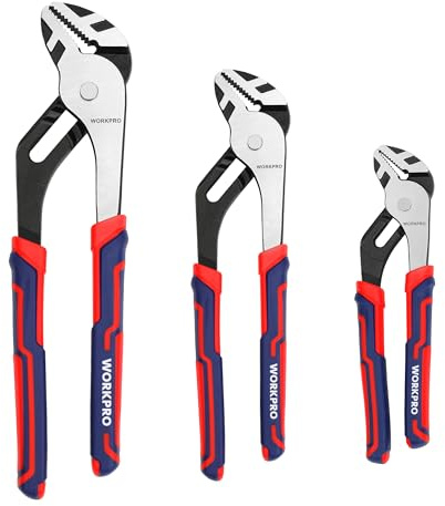 WORKPRO 3 Piece Groove Joint Plier Set, 12/10/8 Inch Adjustable Water Pump Pliers, Straight Jaw Pliers for Home Repair, Gripping, Nuts, Bolts, Pipe & Fittings