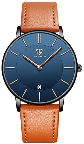 BEN NEVIS Watch, Mens Watch, Minimalist Fashion Simple Wrist Watch Analog Date with Leather Strap Orange Blue