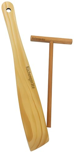 Kuchengerate 3.5 inc Crepe Spreader and 12 inc Wooden Spatula Turner Crepe Maker Set - T Shaped Structure - Handmade Natural Beech Wood - No Paint No Polish