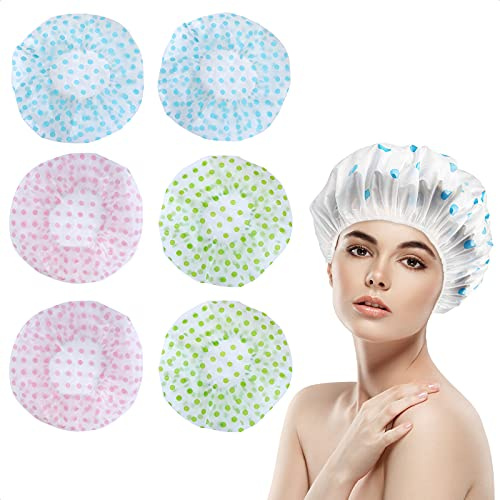 6 Stück Duschhaube Damen Wasserdicht, Wiederverwendbare Duschhauben Kunststoff Duschkappe Elastische Bad Kappe für Mädchen Frauen Dusche Spa Damen Spa Salon Hauptgebrauch(Rot, Blau, Grün)