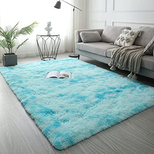 ERPENG Teppich 160x180cm Schlafzimmer Shaggy Wohnzimmer Fellteppich Leicht zu Reinigen für Wohnzimmer, Schlafzimmer, Kinderzimmer, Blau