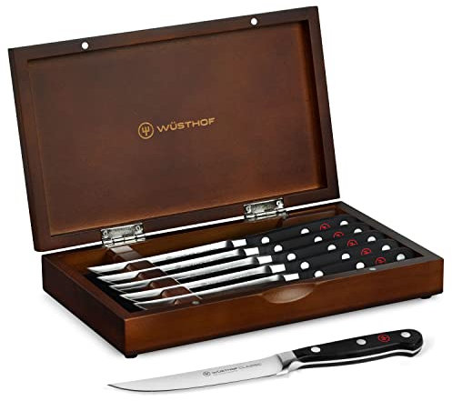 Wusthof Classic - Set di coltelli da bistecca con custodia in legno, 6 pezzi