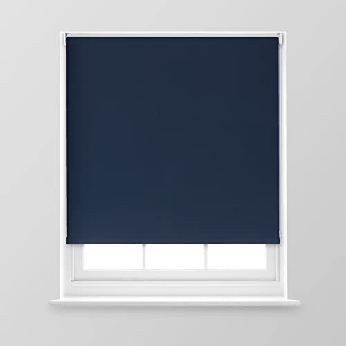 Trimmable Blackout Roller Blind - 2FT - NAVY - 60cm(W) x 170cm(L) | Polyester Thermal Blackout Roller Blind with Trim-To-Size Fit, Blocks Light, Retains Warmth, Ideal for Bedrooms & Lounges