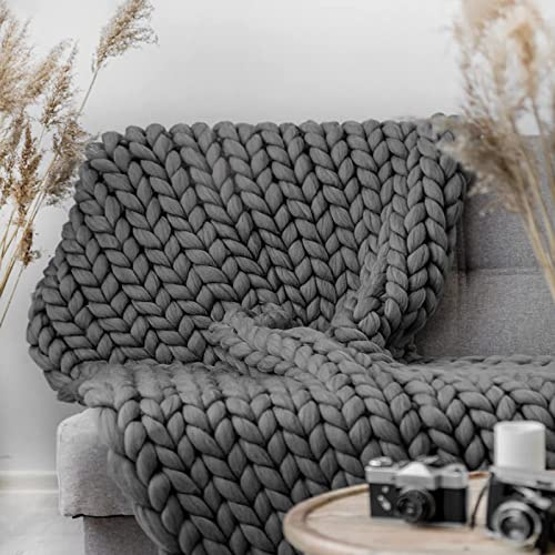 VanderHOME Decke Gestrickte Super Weiche Kuscheldecke Handgefertigt Grobe Strickdecke Grobstrick Decke Gestrickte Decke Wolldecke Couchdecke Flauschige weihnachtsdeko (Dunkelgrau,80×100cm)