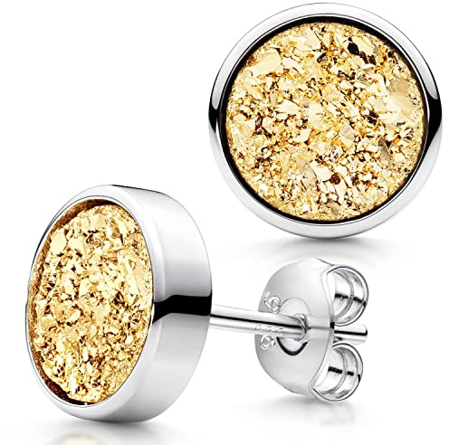 Druzy Quarz Ohrstecker Damen Ohrringe Edelstein rund 925 Silber SO-74 | Glitzernde Naturstein Ohrstecker aus hautverträglichem Sterlingsilber incl Schmuck Box von MATERIA by Matthias Wagner