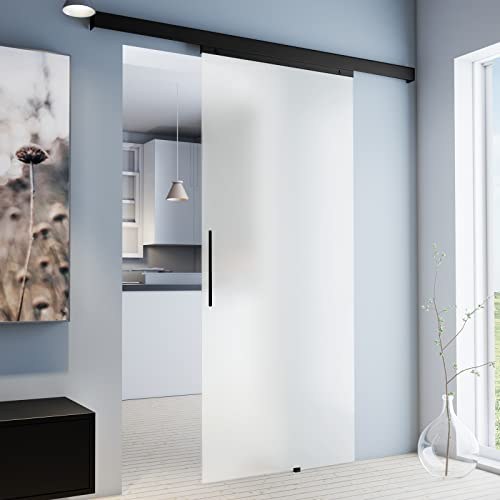 inova Glasschiebetür satiniert 900x2035mm mit Beschlagset in schwarz Komplettset inkl. Softclose einseitig