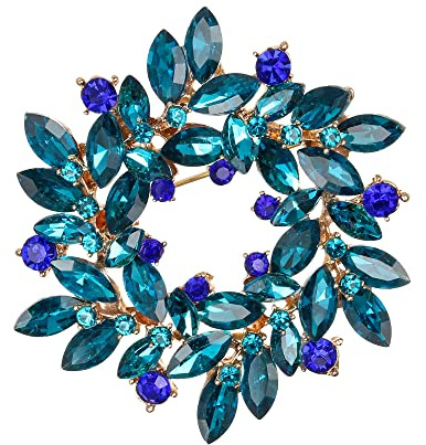 Clearine Marquise Österreichische Kristall Strass Elegante Blumenkranz-Brosche für Damen Topaz-Blau Gold-Ton