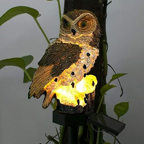 Syfunlv Lampe Solaire LED de jardin, Décoration de jardin en forme de chouette, Solaire étanche Lampe de Pelouse, Lumières de chemin, Adaptée au Pelouse extérieur, à la cour, au balcon (Brun)