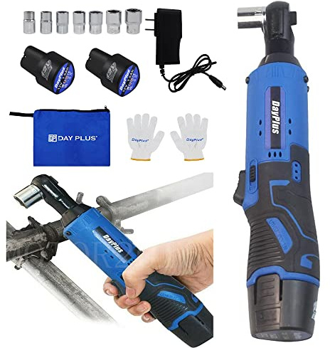 AUTOFU Electric Ratchet Wrench Set with 2pcs Rechargeable Batteries and Charger, Cordless Ratchet Wrench 3/8 Inch Battery Powered, LED Working Light, 1Hour Fast Charger, with 7 Sockets