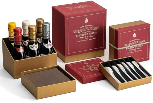 Giusti - Tasting Set - Balsamic Vinegar of Modena Historical Collection and White Condiment - Includes Spoons and Napkins - 6x 100ml