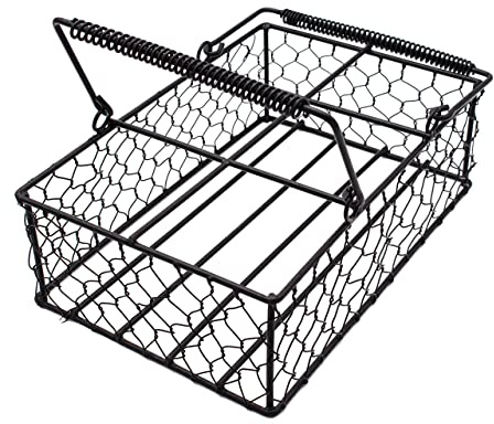 Mason Jar Lifestyle Caddy for 6 Pint Mason Jars in Chicken Wire with Wire Wrapped Handles