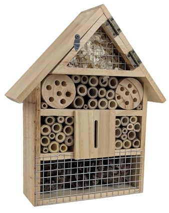Niteangel Natural Wooden Hanging Bee House for Gardens | Natural Wooden Butterfly Hotel for Bee, Butterfly, Ladybirds, Beneficial Insect Habitat, Bee Hotel Garden