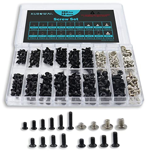 KUBOWAI Schrauben Sortiment Set,M2/M2.5/M3,für Laptop Computer Reparaturschrauben,360 Stück (18 Größen)