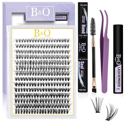 B&Q Lash Extension Set 280PCS Wimpern Cluster Wispy 30D+40D D-Curl 9-16mm | DIY Lash Extensions Set mit Wimpernkleber, Entferner & Applikator für natürliche bis voluminöse Looks