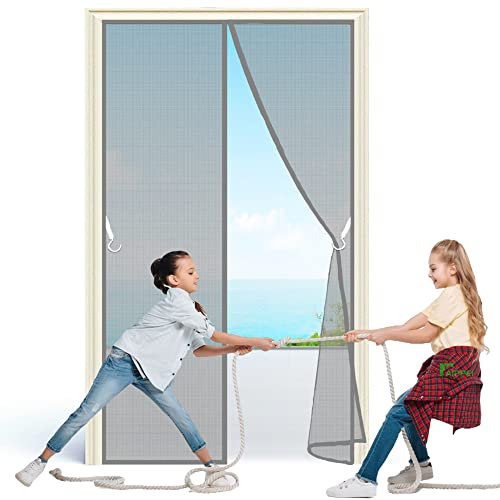 Insektenschutz Tür Vorhang, 270x280 cm mit eingenähten Gewichten und selbstklebenden Klemmleiste Fliegenvorhang für Balkontür Schiebetür, Grau P