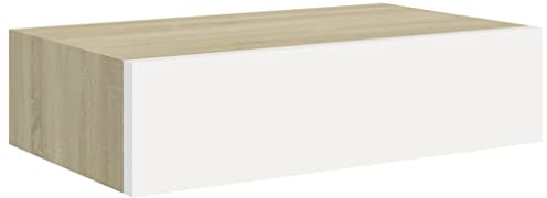 vidaXL Wand Schubladenregal Wandschublade Schweberegal Hängeregal Wandschrank Wandboard Wandregal mit Schublade Eichenoptik Weiß 40x23,5x10cm MDF