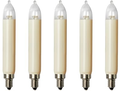 hellum Ersatzkerzen LED 5x, 8-34V 0,5W, 7-30 Brennstellen E10 außen 151343 | Ersatzkerzen für Lichterketten & Schwibbogen, 5 Stück Schaftkerzen E10 (ø10 mm), 15 Lumen Ersatzkerzen Lichterkette
