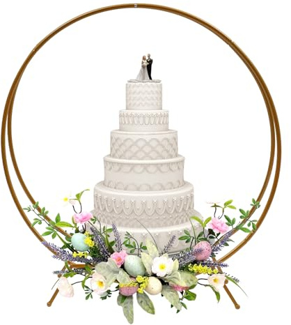 Atnhyruhd Présentoir à gâteau de 80 cm avec arche de mariage - Support à gâteau de mariage - Support à fleurs - Cadre en fer