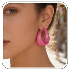 Wedding Wide 60s 80s Neon Pink Clip On Earrings Hot Pink Chunky Hoop Earrings Big Thick Acrylic Dangle Hooped Large Open Huggies Drop Stud Dangling Retro Resin C Shape Statement Exaggerated Women