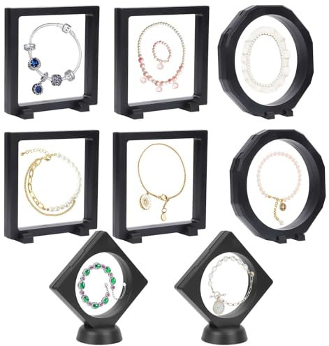 8 Pezzi Floating Cornice, Cornice Galleggiante Cornice Espositore Espositore Galleggiante, 3 Forme, con Base, Effetto 3D, Ideale per Esporre Medaglie, Monete, Francobolli e Gioielli