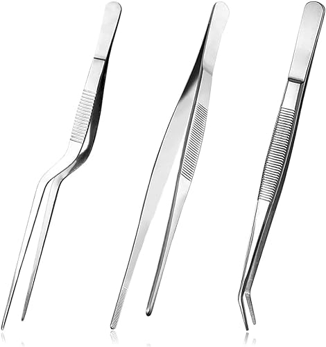 Kitchen Tweezers Set, 3 Pack Stainless Steel, 16cm, for Food Decorating, Cooking and Baking