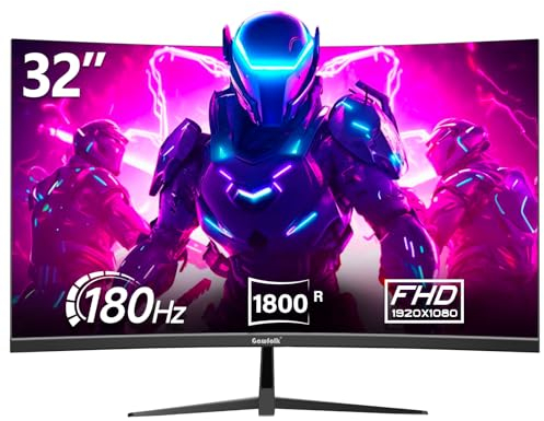 Gawfolk Gaming Monitor 32 pollici Curvo 180hz/165hz Full HD 1080p Da PC Schermo 1500R Senza Cornice Per Computer Con Freesync E Tecnologia Eye Care, Supporta VESA, HDMI, DP