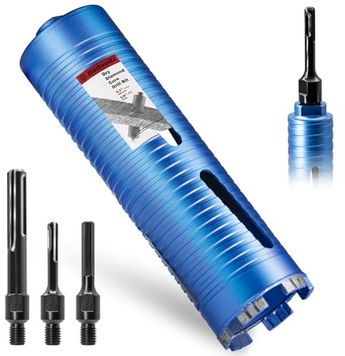 DaduoRi 3 Dry Core Drill Bit, 5/8-11 Thread, with 3 Adapters Included: SDS Plus, SDS Max and 1/2 Hex Shank; 9.5 Drilling Depth Core Bits for Concrete,Brick Block,Stucco and Masonry (No Pilot Bit)
