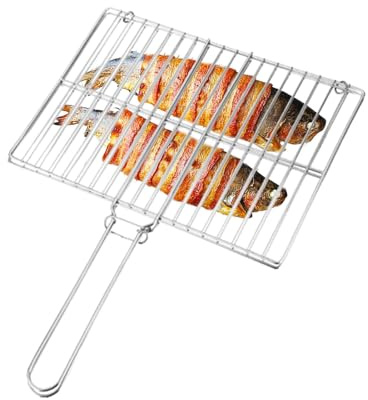 Fischgitter für Grill, Grillkorb aus Edelstahl, Fischgrill aus Edelstahl | Rechteckiger Grillkorb, leicht, tragbarer Grillkorb mit langem Griff für Huhn