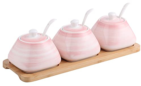 OUSIKA Azucarero, bote de condimento, azucarero de cerámica colorido con tapa, azucarero de porcelana con cuchara, salero pequeño, tarro de almacenamiento, for cafetería, restaurante, azul, individual