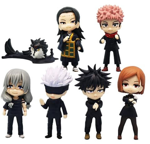 JJK Action Figure Gojo Satoru Cake Topper Figure Statue Anime Geto Suguru Figurine Set 7 pezzi Mini Cartoon Modello Desktop Room Compleanno Decorazione PVC 9 * 3,8 cm