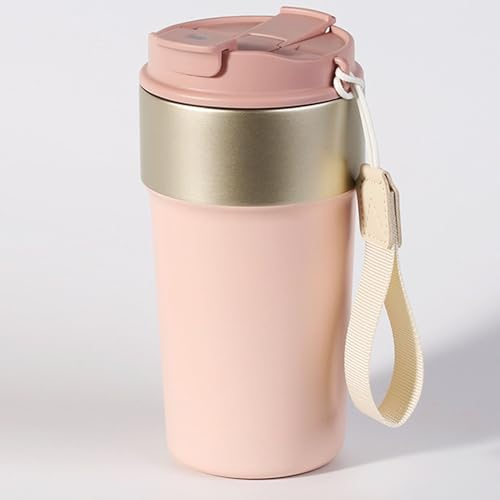 Longiang Travel Mug 500ml, Insulated Coffee Cup with Leakproof Lid, Reusable Coffee Cups with Flip Straw, Double-Wall Vacuum Stainless Steel Thermal Mug for Hot and Cold Drinks