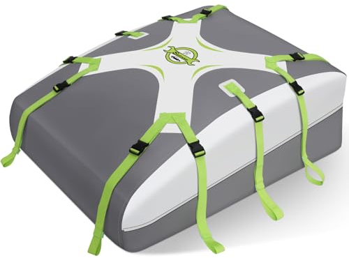 Sailnovo Sac de Toit Voiture pour 580L/20 Pieds Cubes Voyage Coffre De Toit Sac de Toit de étanche pour Tous Les Véhicules avec/sans Galerie de Toit avec Sangle, 6 Crochets de Porte (Gris-Vert)