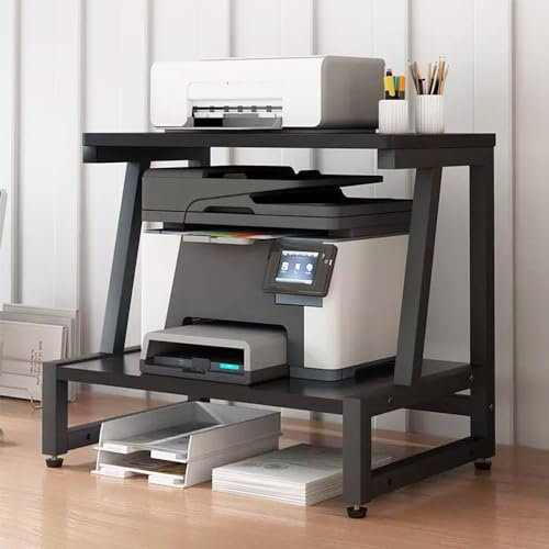 Druckerständer aus Holz, 2-stufiger Druckerständer mit Ablagefläche, Druckertisch-Schreibtischständer mit verstellbaren Füßen, für Drucker, Scanner, Fax, Home-Office-Einsatz, 56,6 x 38 x 48,