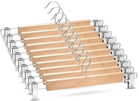 GLADIC Kleiderbügel 10er-Pack Rock-Kleiderbügel aus Holz mit verstellbaren Clips, rutschfeste Hosen-Kleiderbügel, Hosen-Kleiderbügel aus Holz mit natürlichem Finish Coat Hanger