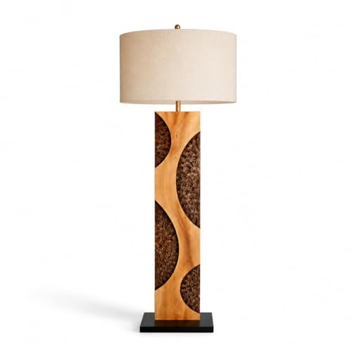 Bressmer AMAZONIA Stehlampe – Handgefertigte Treibholz Lampe aus Akazienholz, 170 cm hoch, mit Leinen Lampenschirm, natürliche Holz Stehleuchte für Wohnzimmer & Schlafzimmer, warmes Licht im Naturstil