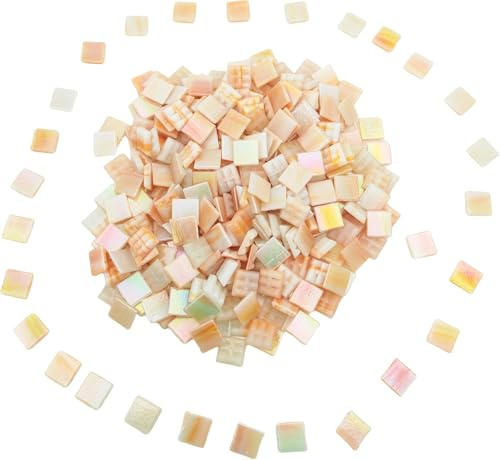 BTMIEY 320 Stück quadratische, schillernde Buntglas-Mosaikfliesen, 500 g, Mosaikfliesen für Bastelarbeiten, 1,5 cm helle Mosaik-Glasstücke für Kunsthandwerk und Heimdekorationen (irisierend F451)