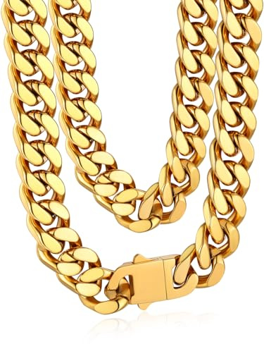Bandmax Panzerkette Herren Kette Edelstahl Halskette 5/7/9/12MM breit Damen Kubanische Kette Silber/Gold/Schwarz Gliederkette Männer Hip Hop Kette Schmuck Auswählbare Kettenlänge 45-76CM