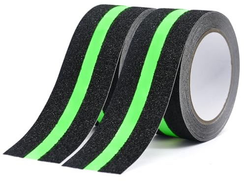 BOMEI PACK Ruban antidérapant Sécurité phosphorescente pour escaliers, marches, auto-adhésif, haute traction forte grip tape Grip antidérapant (Fluorescent, 50mm*5m)